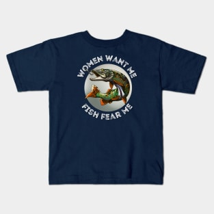 Women want me and fish fear me - Gray Kids T-Shirt